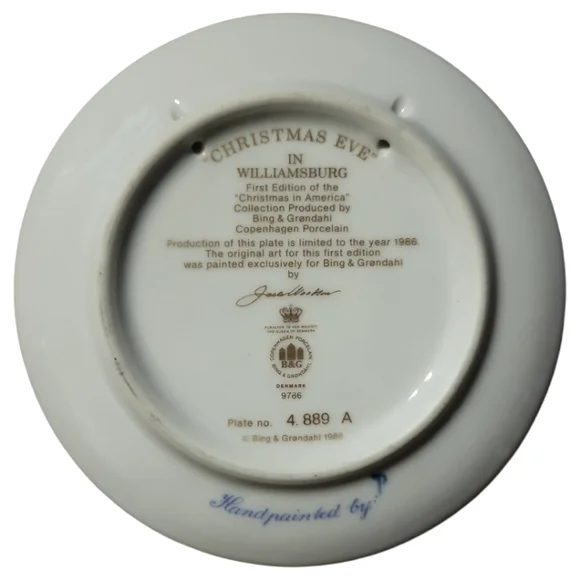 Vtg 86 Christmas Eve Williamsburg Bing & Grondahl 5" Porcelain Blue Plate - Picture 2 of 3